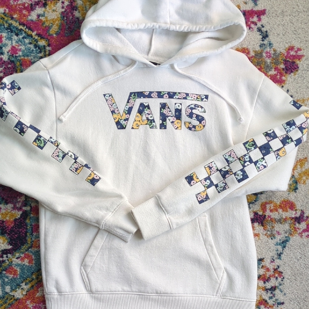 Vans White Hoodie with Floral Accents, XS